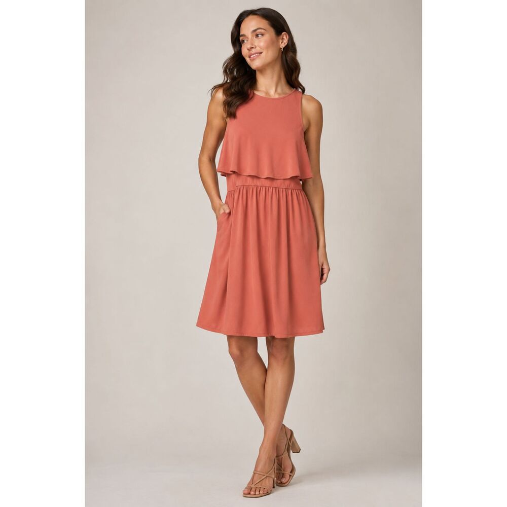 Tibi Silk Sleeveless Dress Rust Orange Size 10 Petite Fit